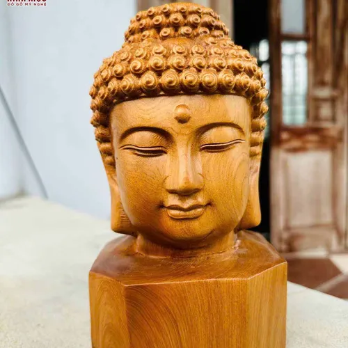 Diện Phật gỗ bách xanh cao 20cm