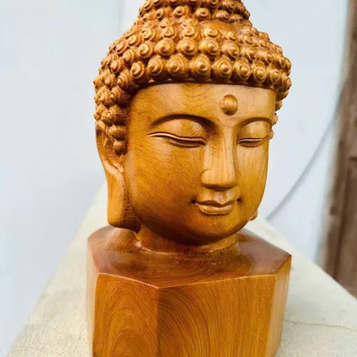 Diện Phật gỗ bách xanh cao 20cm