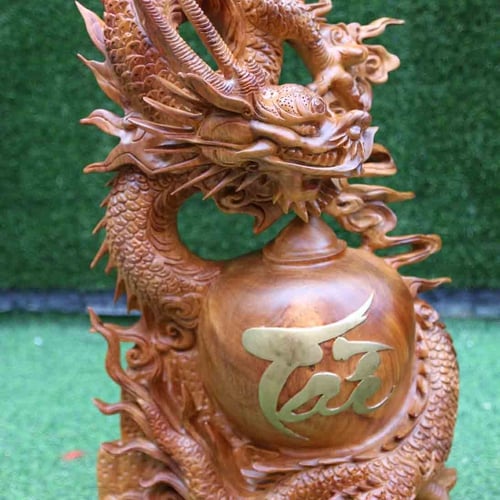Đôi Rồng Gỗ Hương Ta Cao 60cm
