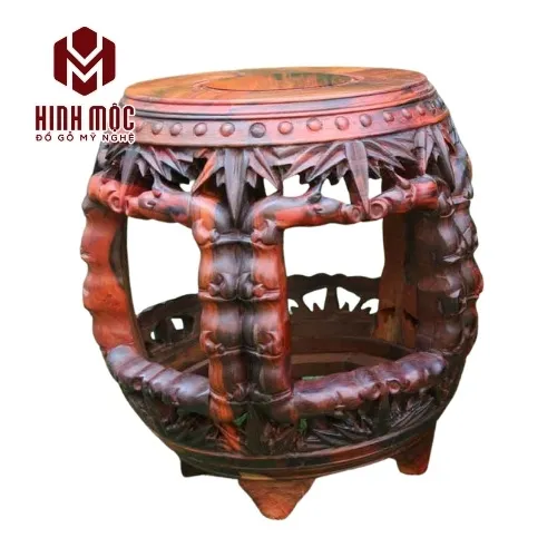 Đôn trống gỗ trắc ta đục trúc siêu đẹp, cao 42cm, mặt 30cm