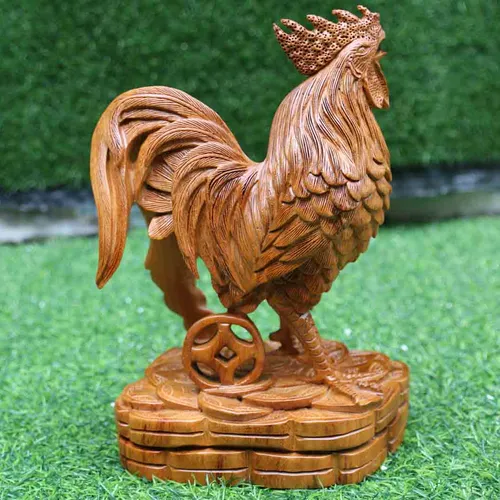 Gà trống tài lộc gỗ hương