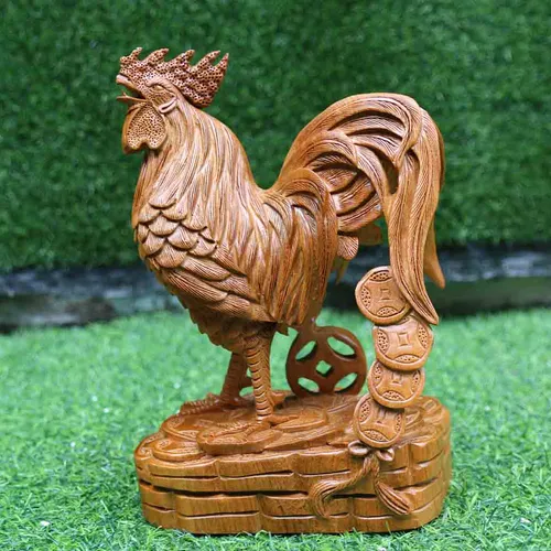 Gà trống tài lộc gỗ hương