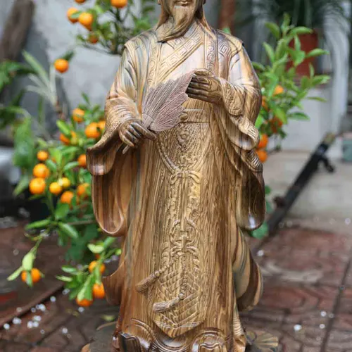 Tượng Gia Cát Lượng cao 60cm gỗ mun hoa