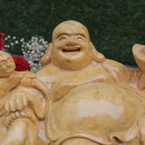 Di Lặc 2 tiểu đồng gỗ nu kháo