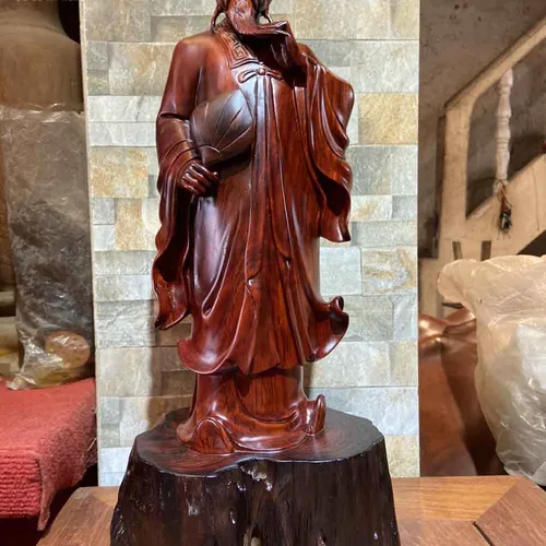 Tượng Khổng Minh để bàn gỗ trắc cao 40cm