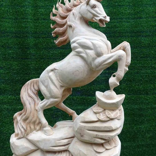 Ngựa chồm cao 70cm gỗ ngọc am để mộc