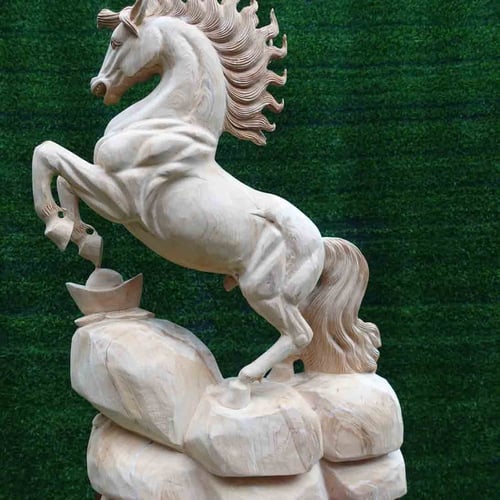 Ngựa chồm cao 70cm gỗ ngọc am để mộc