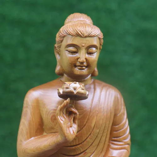 Tượng Phật Bổn Sư liên hoa gỗ bách xanh