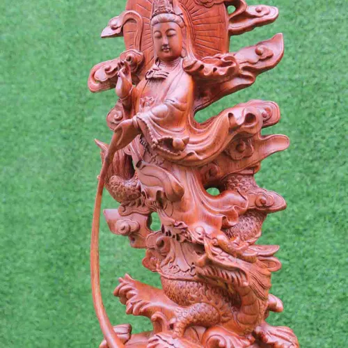 Quan Âm ngự long cao 70cm gỗ hương