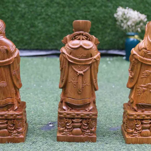 Tượng gỗ phúc lộc thọ gỗ bách xanh cao 30cm 