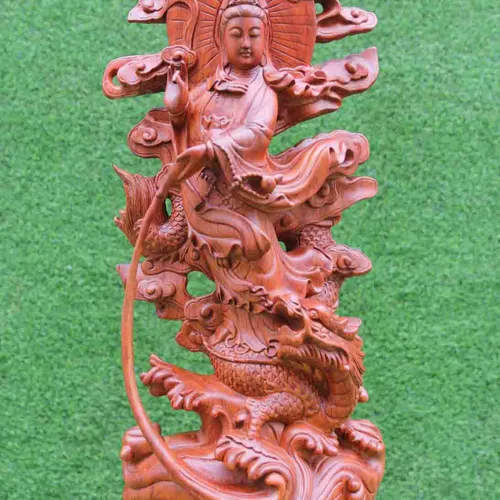 Quan Âm ngự long cao 70cm gỗ hương