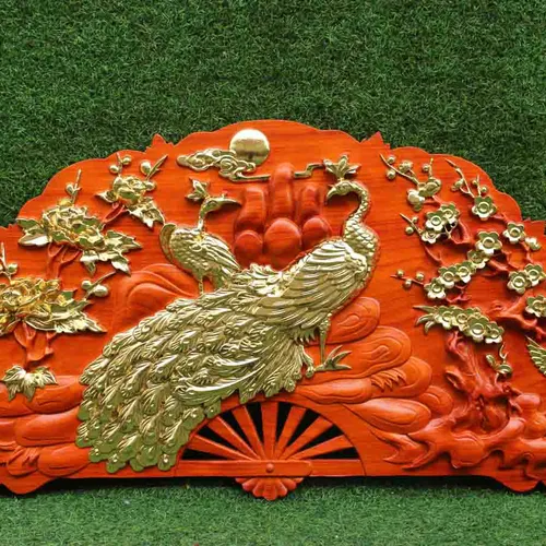 Quạt gỗ chim công - Phu thê viên mãn