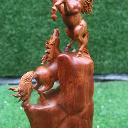 Song mã uyên ương gỗ hương cao 52cm