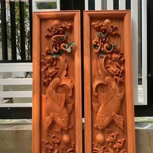 Tranh cá chép khung trơn 1,07m