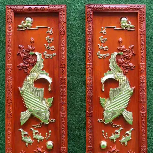 Tranh gỗ lý ngư vọng nguyệt 1,07m