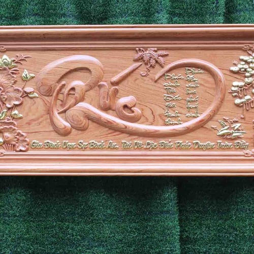 Tranh chữ Phúc dài 108cm gỗ hương đá