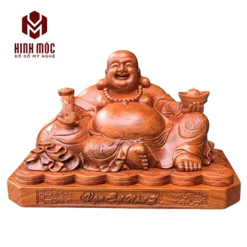 Tượng phật di lặc ngồi đế xoài gỗ hương ngang 50, cao 30 cm