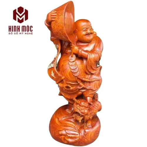 Tượng Di Lặc vác thỏi vàng gỗ hương