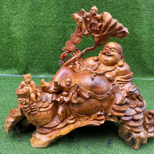 Tượng di lặc tam phúc cầm lá sen