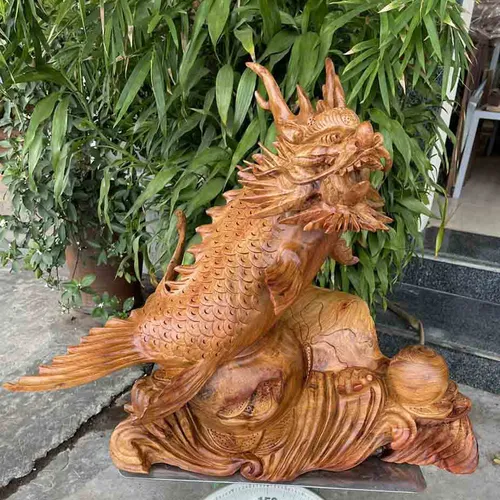 Cá chép hóa rồng cao 50cm gỗ hương ta