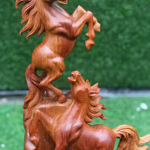 Song mã uyên ương gỗ hương cao 52cm
