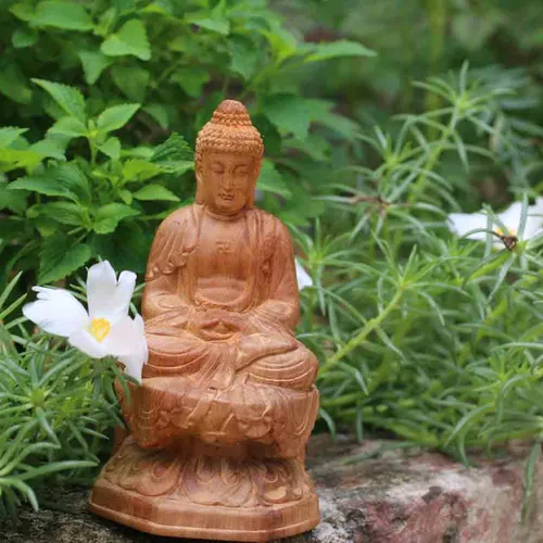 Tượng A Di Đà để xe gỗ bách xanh