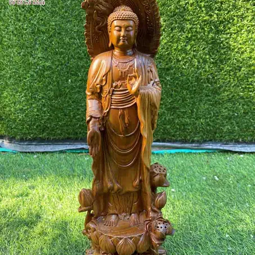 Tượng Phật A Di Đà đứng cao 40cm gỗ bách xanh