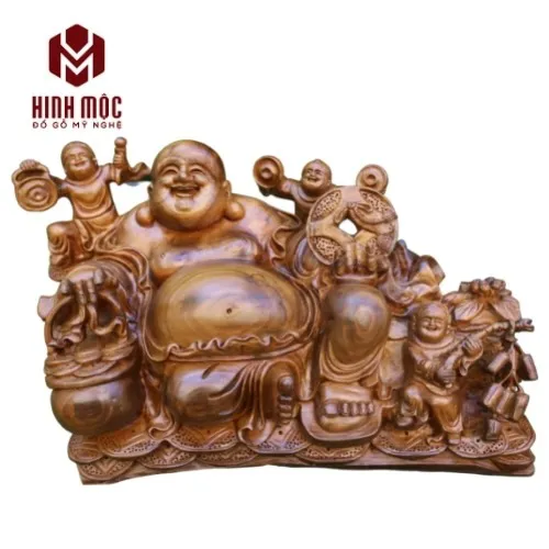 Tượng Phật Di Lặc tam phúc gỗ bách xanh