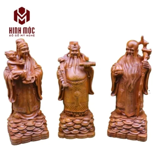 Tượng phúc lộc thọ gỗ hương cao 50cm