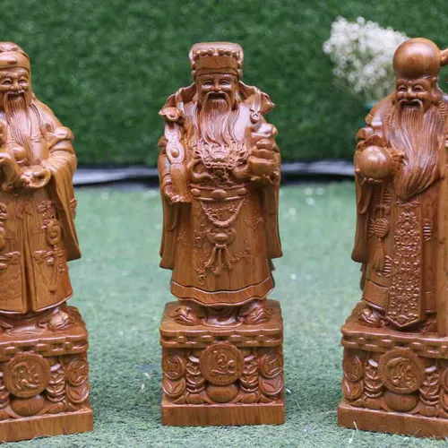 Tượng gỗ phúc lộc thọ gỗ bách xanh cao 30cm 