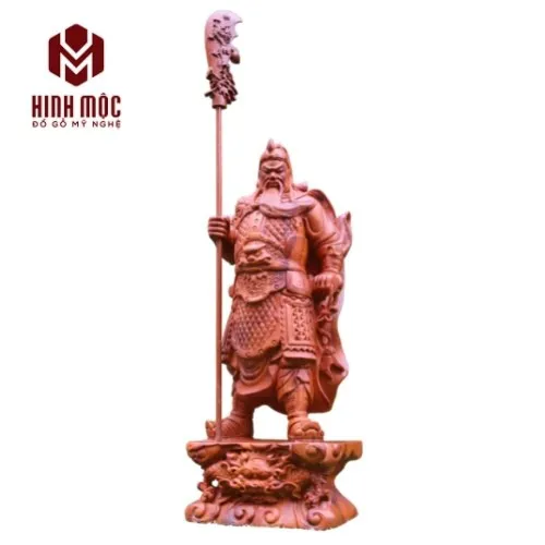 Tượng Quan Công chống đao gỗ hương đế hổ phù cao 40-80cm