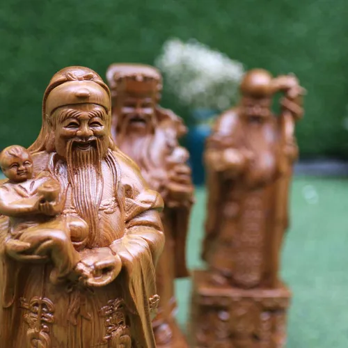 Tượng gỗ phúc lộc thọ gỗ bách xanh cao 30cm 