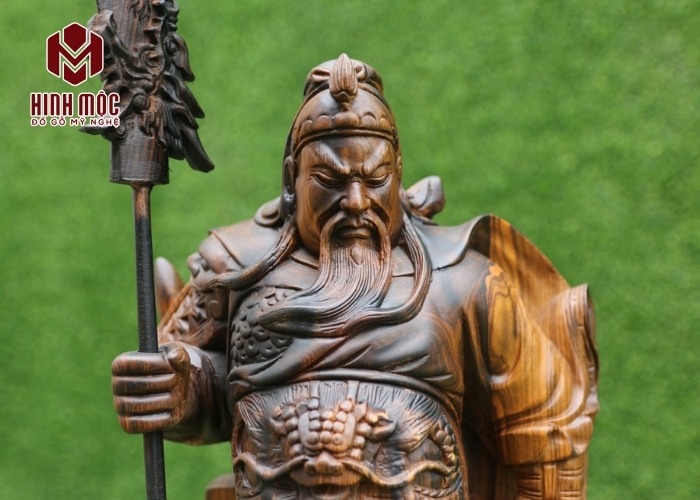 tượng Quan Công chống đao gỗ mun hoa mặt thần thái tượng Quan Công chống đao gỗ mun hoa mặt thần thái