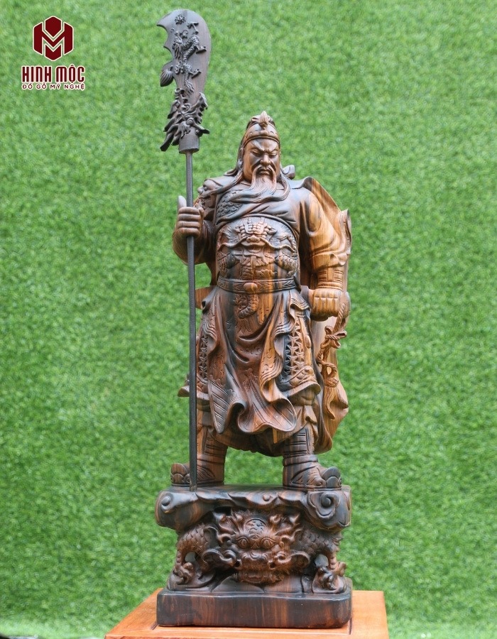 tượng Quan Công chống đao gỗ mun hoa mặt trước tượng Quan Công chống đao gỗ mun hoa mặt trước
