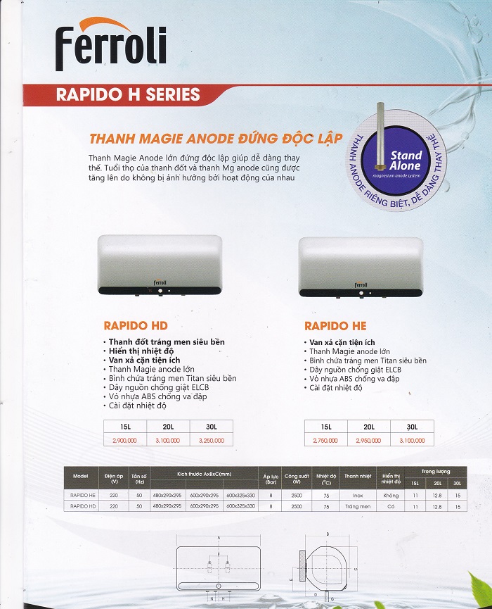 Bình nước nóng Ferroli Rapido SD 30L Bình nước nóng Ferroli Rapido SD 30L