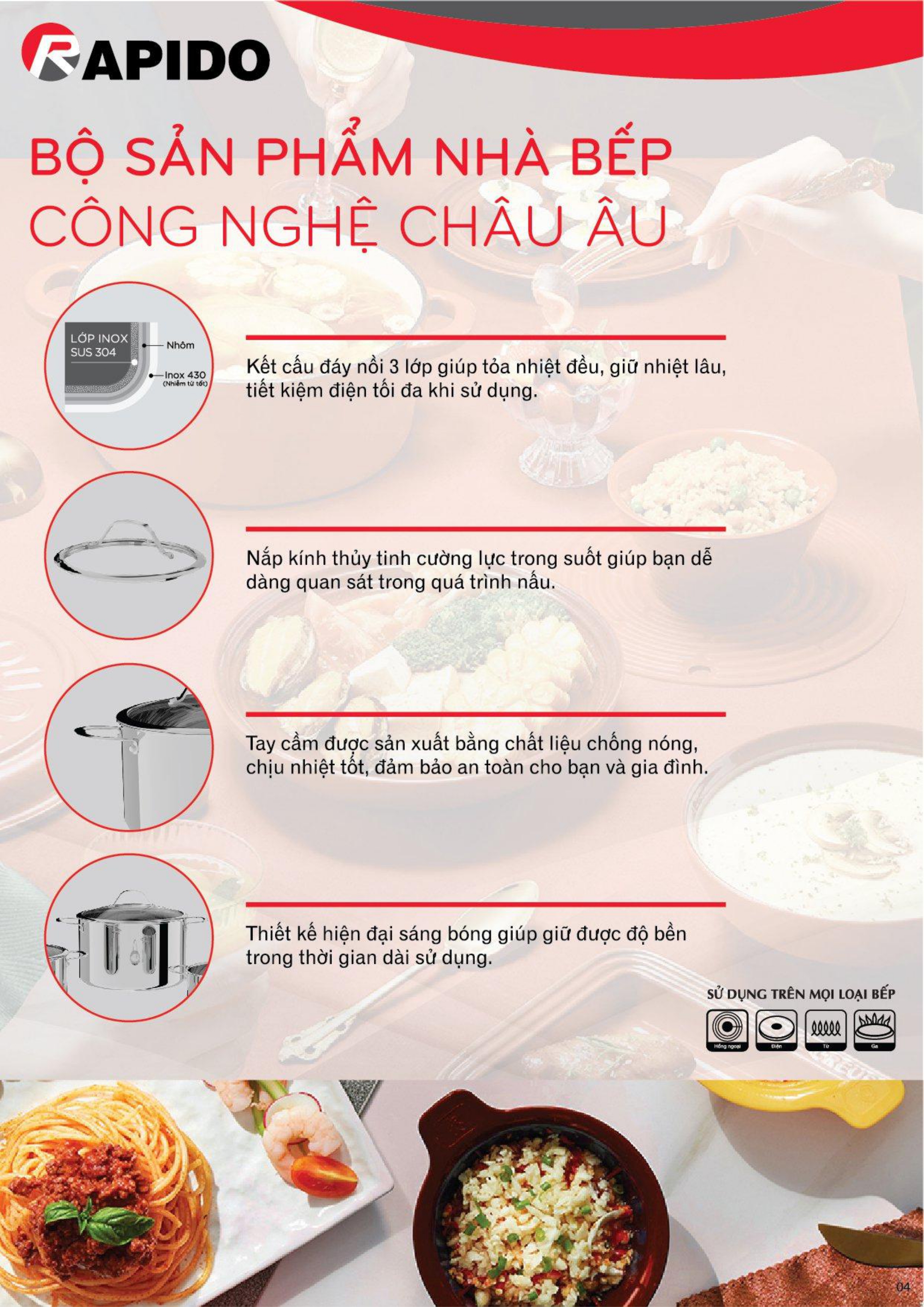 Bộ nồi inox cao cấp Rapido RK182226 Bộ nồi inox cao cấp Rapido RK182226