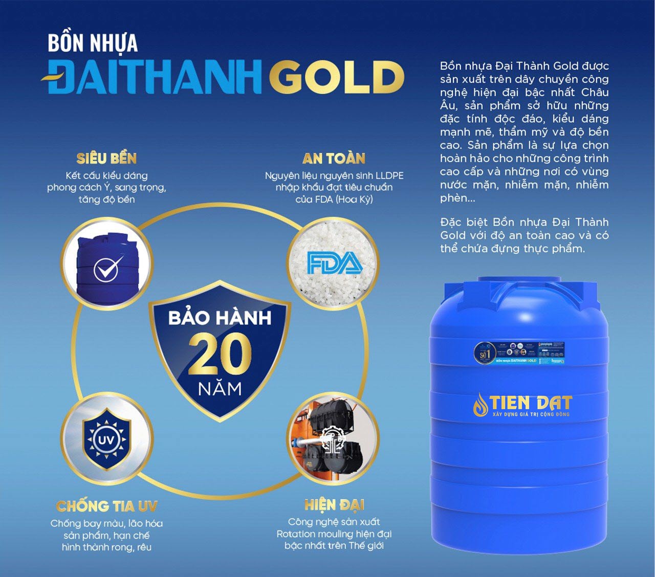 Bồn nước nhựa Đại Thành 300L đứng