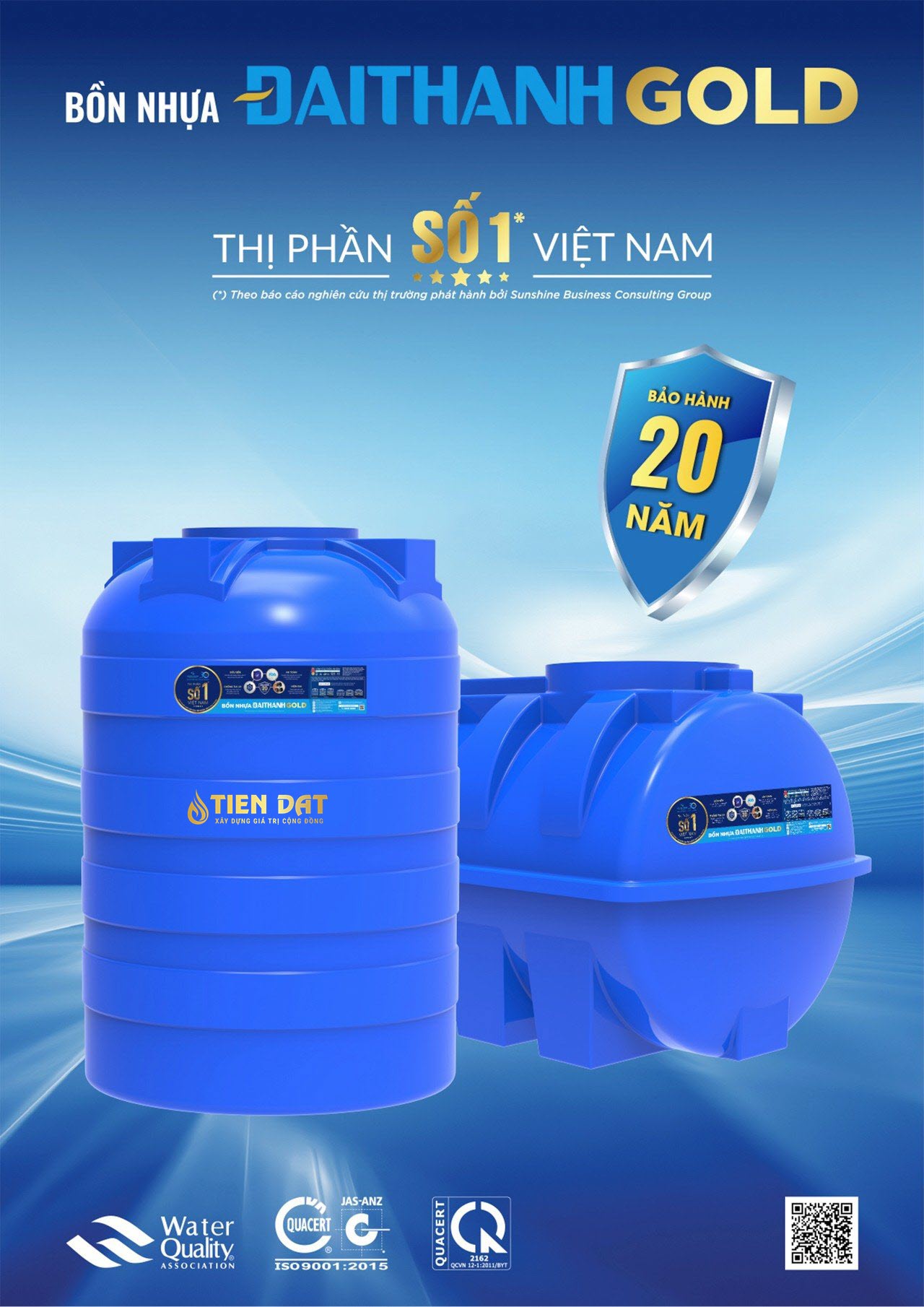 Bồn nước nhựa Đại Thành 300L đứng