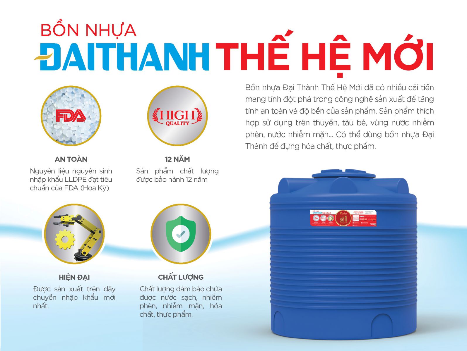 bồn nước nhựa Thế hệ mới Đại Thành 2000L đứng