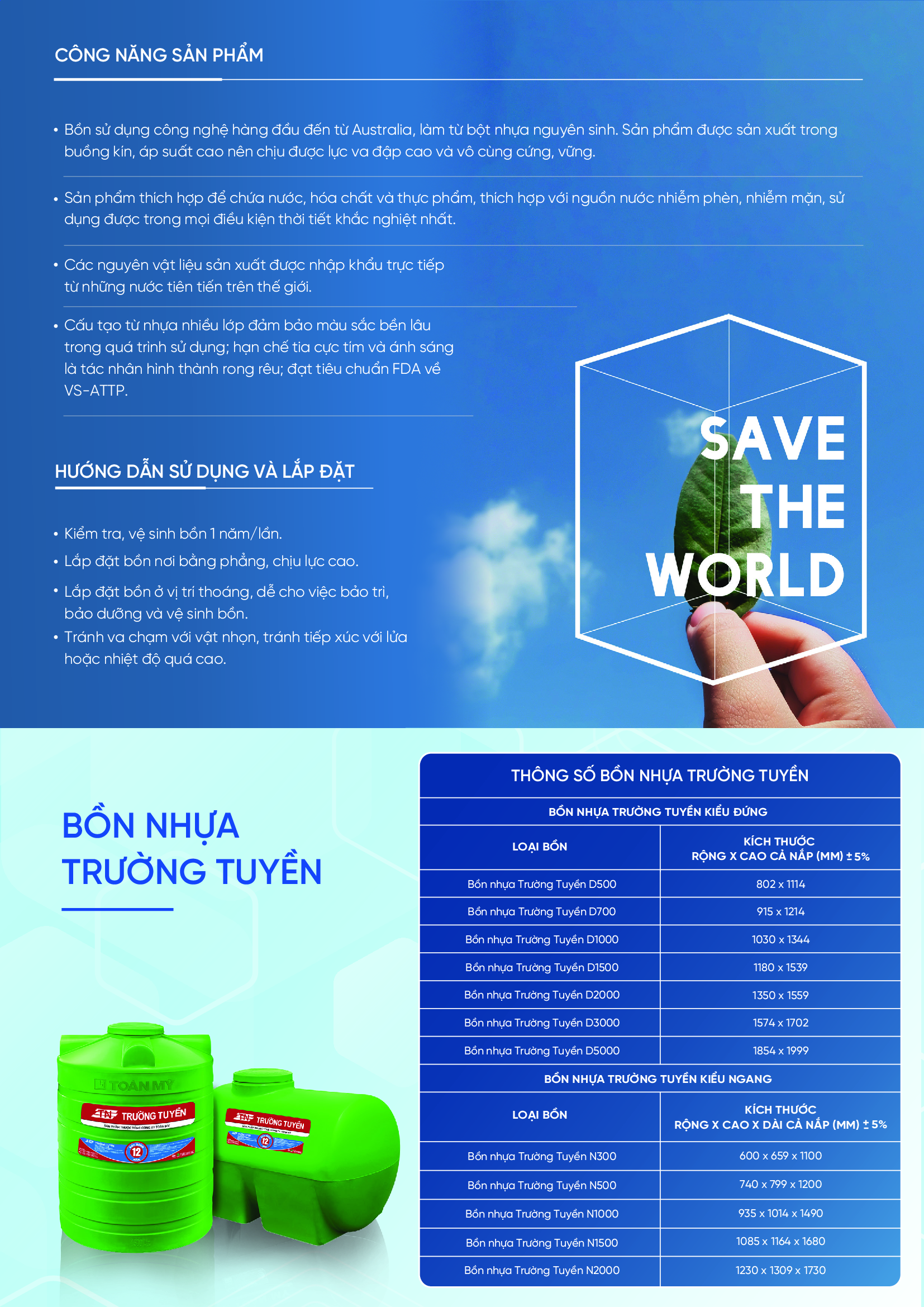 Bồn nhựa Trường Tuyền 5000L đứng Bồn nhựa Trường Tuyền 5000L đứng