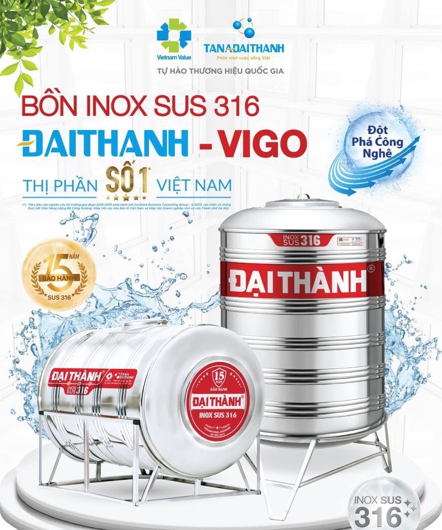 Bồn nước inox Đại Thành SUS 316 500L ngang