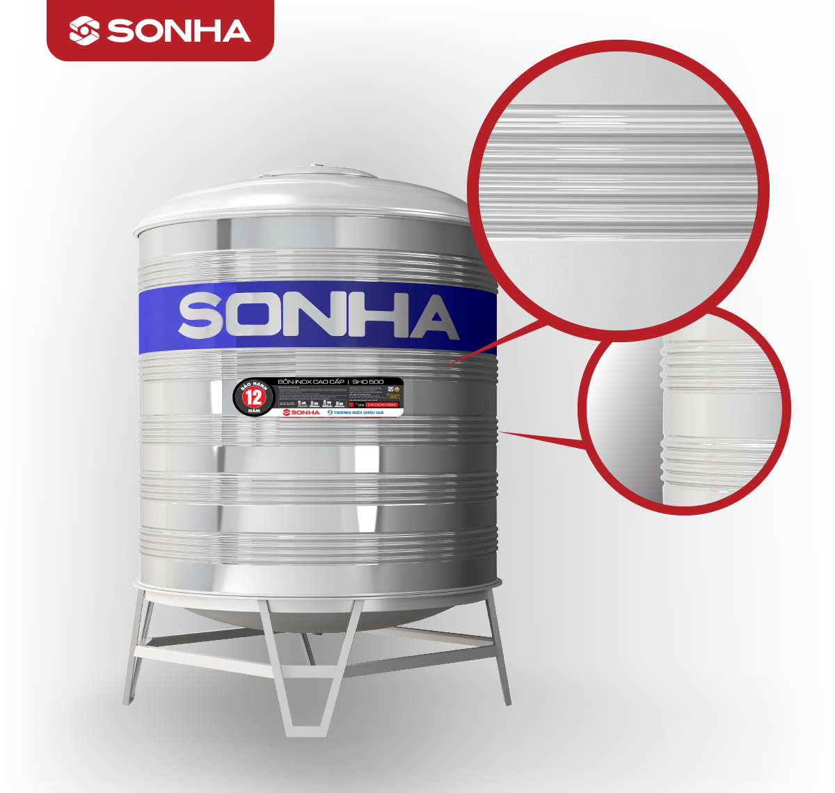 Bồn nước inox Sơn Hà 1000L đứng Bồn nước inox Sơn Hà 1000L đứng