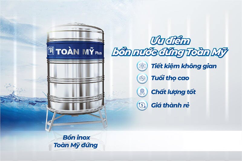 Bồn nước inox Toàn Mỹ đứng 2500L Bồn nước inox Toàn Mỹ đứng 2500L