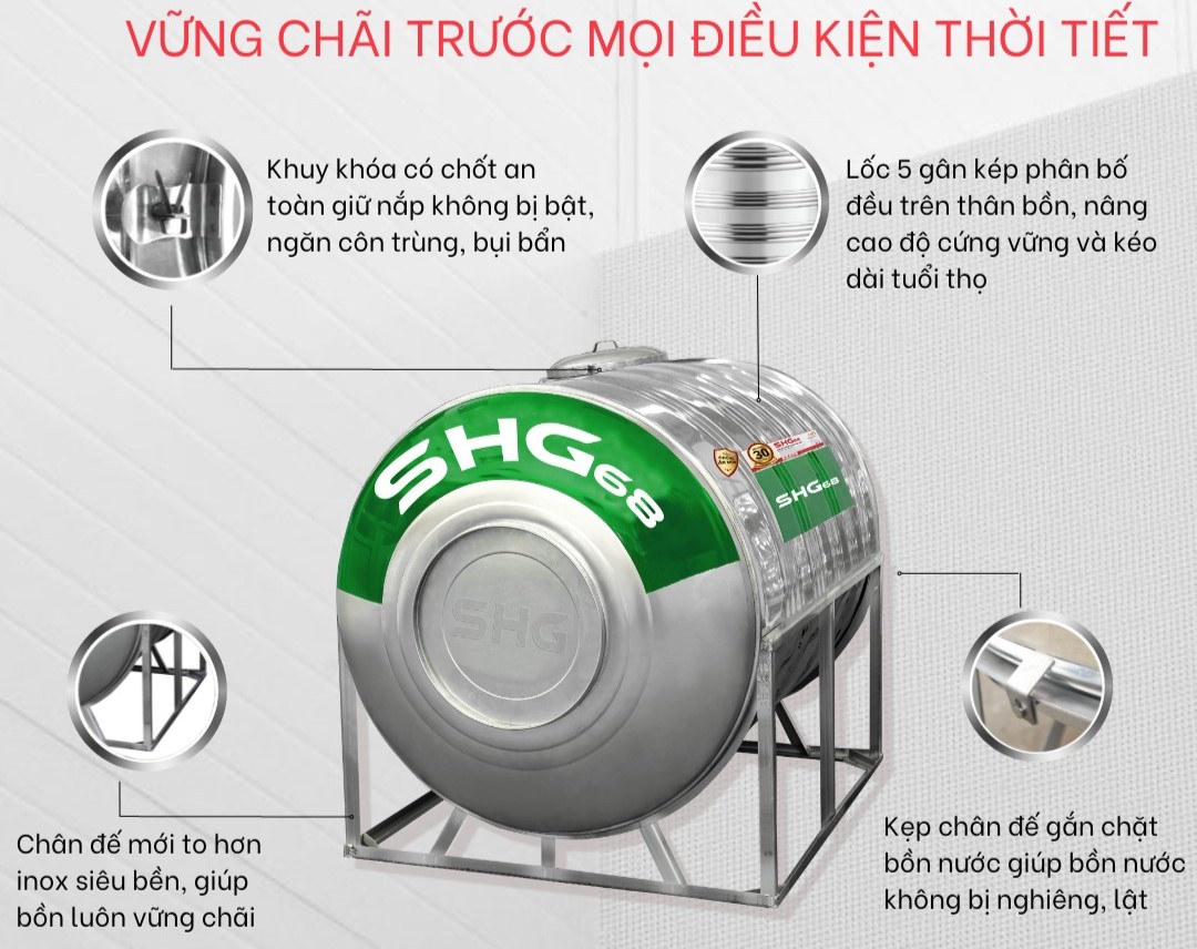 Bồn nước inox Sơn Hà 68 3000L ngang Bồn nước inox Sơn Hà 68 3000L ngang