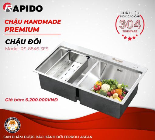 Chậu đôi rửa bát inox 304 RS-8846-3ES Chậu đôi rửa bát inox 304 RS-8846-3ES