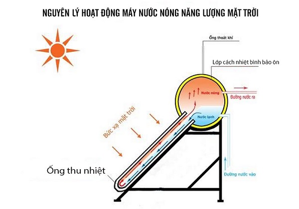Nguyên lí hoạt động của máy nước nóng năng lượng mặt trời