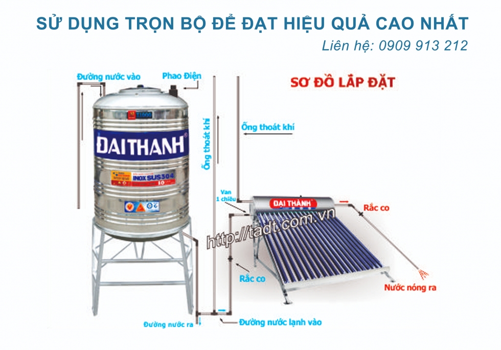 Sơ đồ lắp đặt máy nước nóng năng lượng Đại Thành