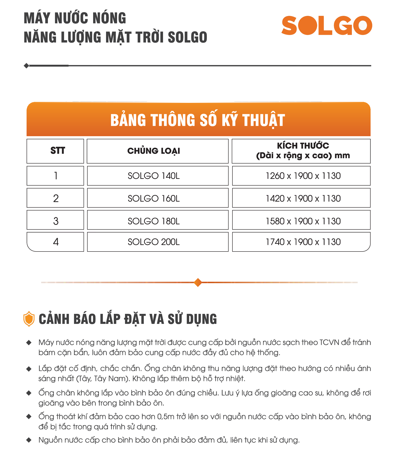 Máy nước nóng năng lượng mặt trời Solgo 140L Máy nước nóng năng lượng mặt trời Solgo 140L