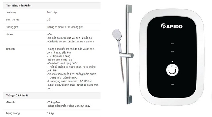 Máy Nước Nóng Trực Tiếp Rapido STERN RIG SP4.5 Máy Nước Nóng Trực Tiếp Rapido STERN RIG SP4.5