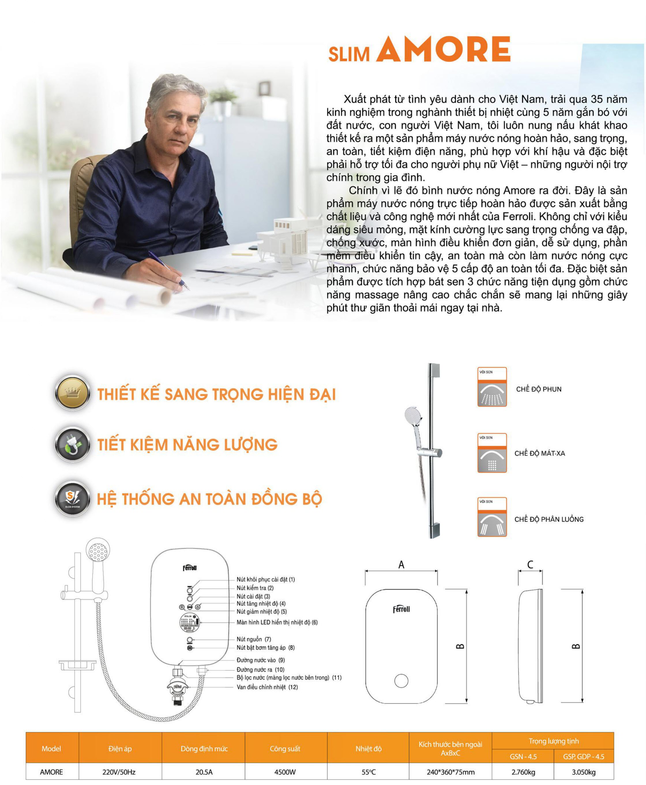 Bình nước nóng Ferroli AMORE GSN Bình nước nóng Ferroli AMORE GSN